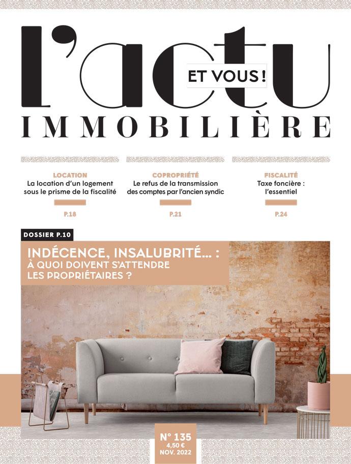 couverture de la revue actu immobilière et vous numéro 135 de novembre 2022 